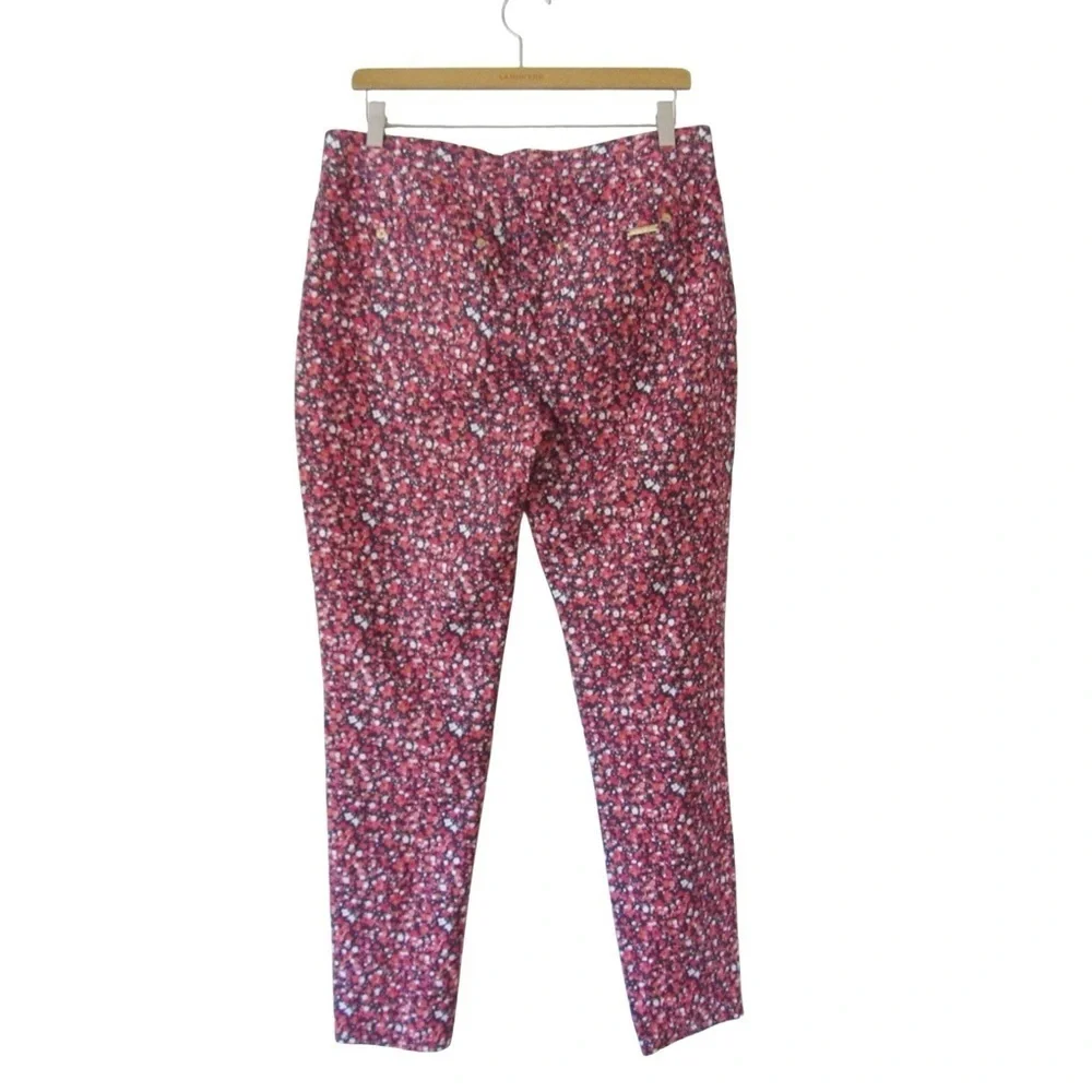 Michael Kors Ditsy Floral Leggings Pant Large Pink Blue Stretch Mid Rise Pull On